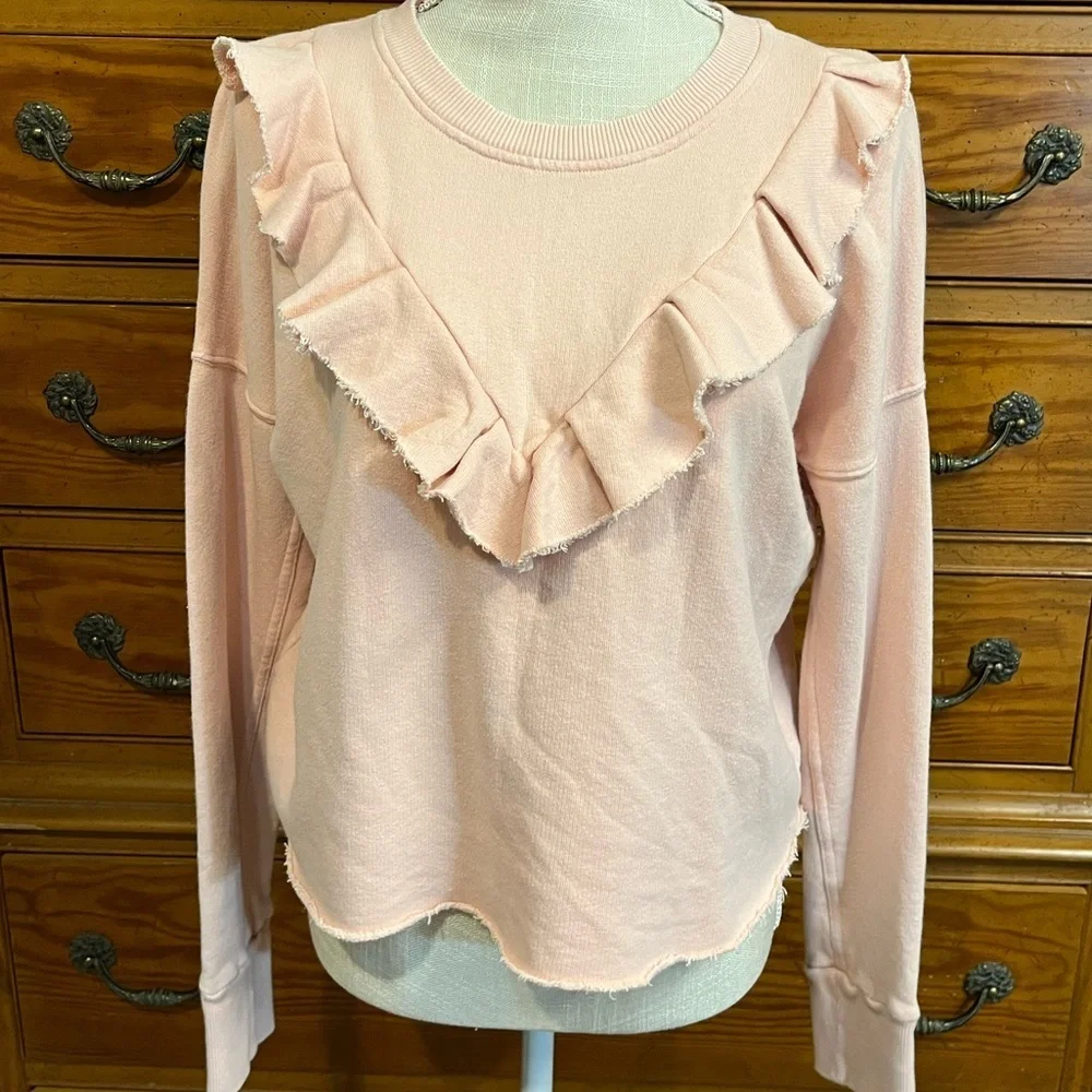 FREE PEOPLE Ooh La Ruffled Oversized Pullover Sweatshirt in Ballet Pink EUC - Picture 5 of 16